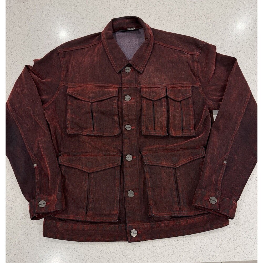 Smoke Rise Men's Flocked Cargo Jacket red merino with Front Cargo Pockets Sz XL